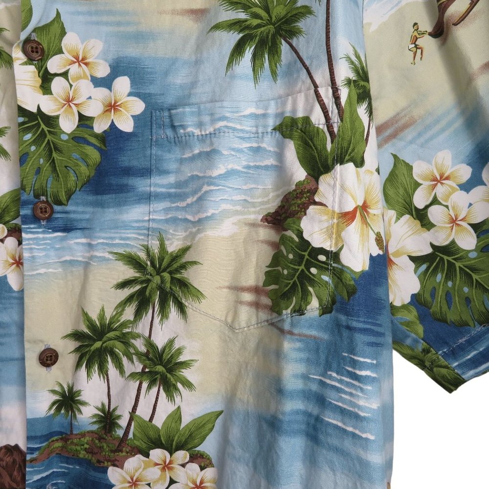 Vintage 60s Bishop St Hawaiian Aloha Shirt Men's Matching Pocket Coconut Button - Picture 7 of 10